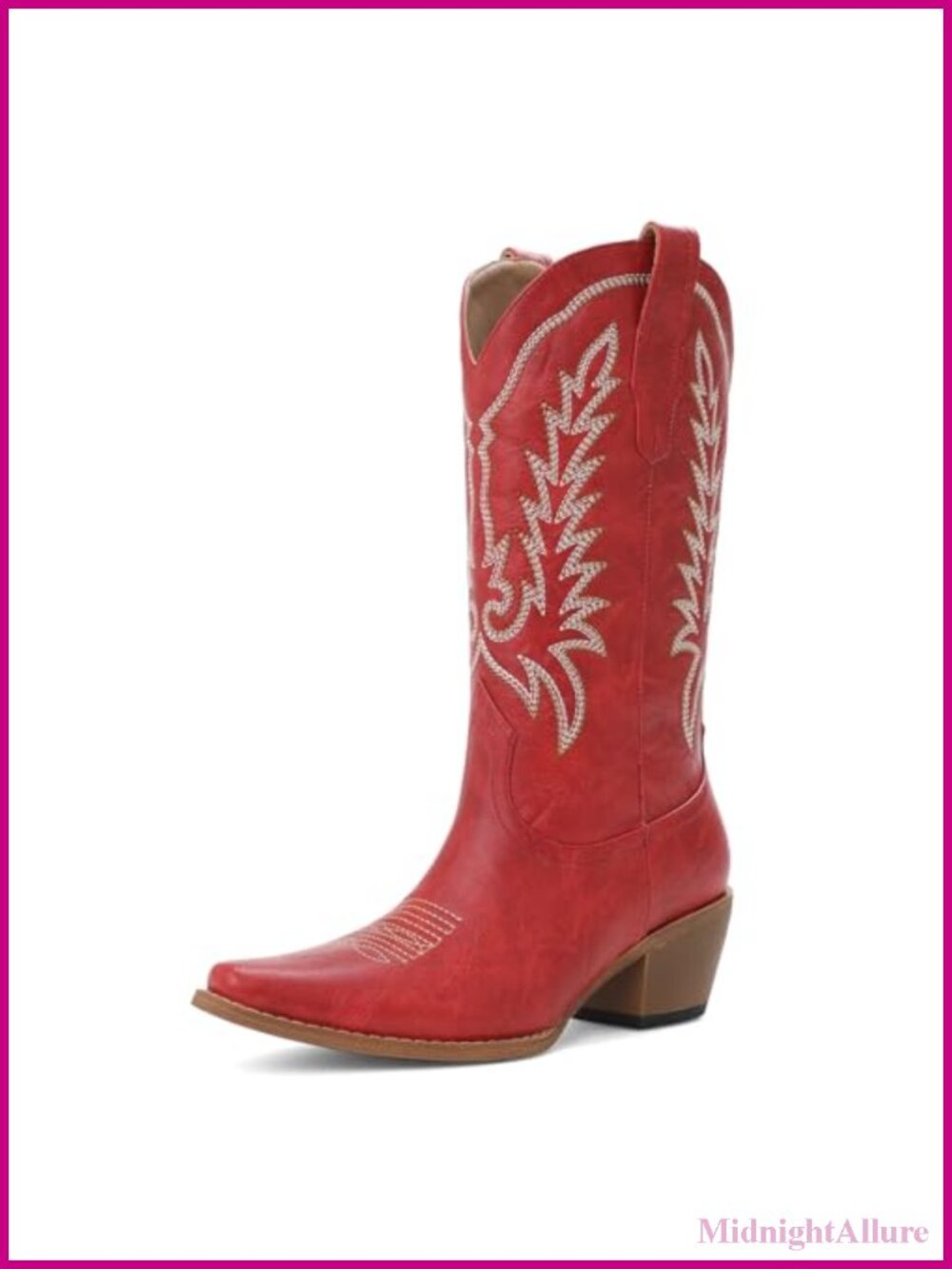 Mid Calf Cowboy Boots Snip Toe Western Cowgirl Boots Chunky Heel
